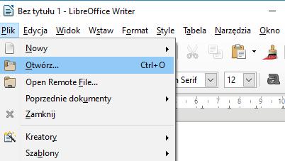 [18/22] Writer Otwieranie wcześniej zapisanego dokumentu Aby otworzyć zapisany wcześniej dokument, należy: 1 - Na pasku górnego menu klikamy przycisk