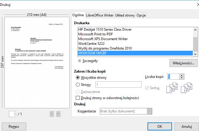 [21/22] Writer 3 - Pozostaje nam jeszcze podanie ilości kopii (domyślnie ustalona jest jedna kopia) oraz sposób ich sortowania.