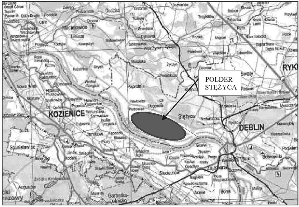 Możliwości polderyzacji obszaru zawala w rejonie Stężycy nad Wisłą 311 Ryc. 2. Lokalizacja polderu w rejonie Stężycy Fig. 2. Location of polder near Stężyca Pierwszy raz lokalizacja ta została wskazana w artykule z 1963 r.