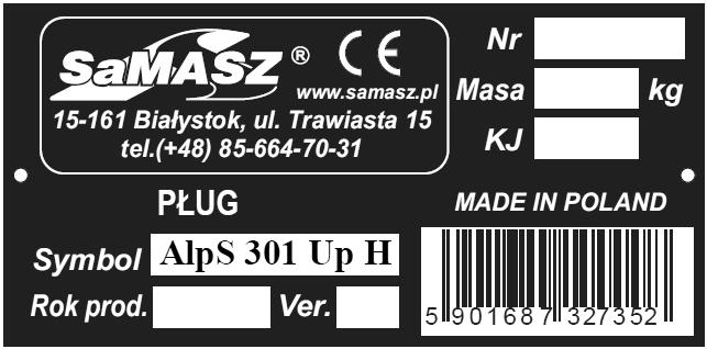 pełną nazwę producenta, B. numer identyfikacyjny, C. symbol maszyny, D. datę produkcji, E. masę urządzenia, F. kod kreskowy, G.