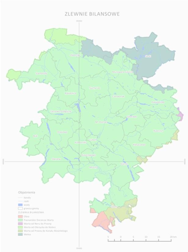 Potencjał zasobowy Metropolii Poznań w zakresie rozwoju funkcji wodnogospodarczych Uwarunkowania wodnogospodarcze -obszar znajduje się w granicach Regionu wodnego Warty (RZGW Poznań), w przeważającej