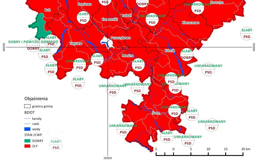 Koncepcja Kierunków Rozwoju Przestrzennego Metropolii Poznań STAN/POTENCJAŁ EKOLOGICZNY STAN CHEMICZNY JCWP Celem ochrony wód jest utrzymywanie lub poprawa : kompilacja wskaźników referencyjnych