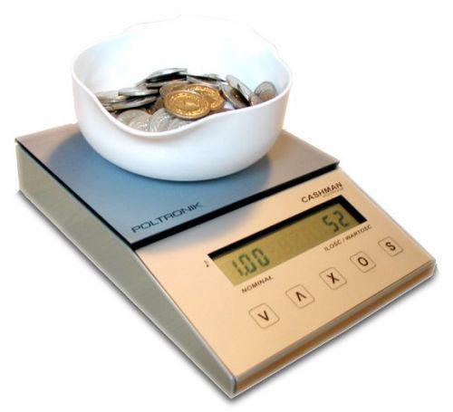 0,7-4,0 mm 28 kg 110-230V / 50/60 Hz 1100 monet/min Liczarka wagowa CASHMAN wyświetlacz 10 cyfrowy LCD maksymalne wskazanie dla monet: od 500 szt. dla 5 zł do 2000 dla 1 gr.