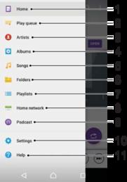 Menu ekranu głównego aplikacji muzycznej Menu ekranu głównego aplikacji muzycznej zawiera przegląd wszystkich utworów na urządzeniu. Z tego miejsca można zarządzać albumami i listami odtwarzania.