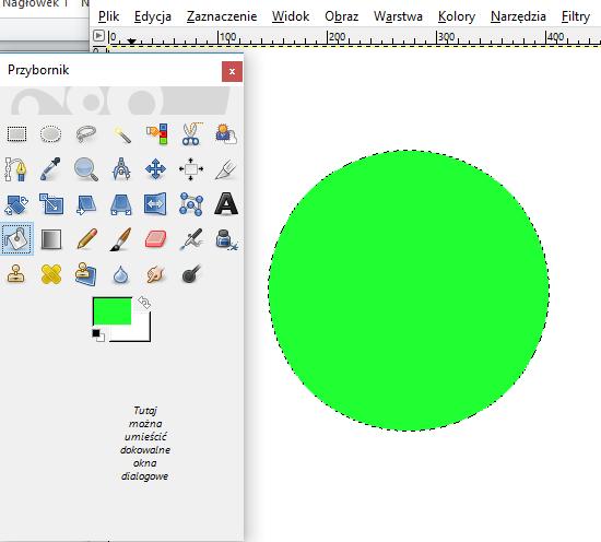 Zmienić kolor pierwszoplanowy na zielony 2. W Przyborniku kliknąć narzędzie Zaznaczenie eliptyczne 3.