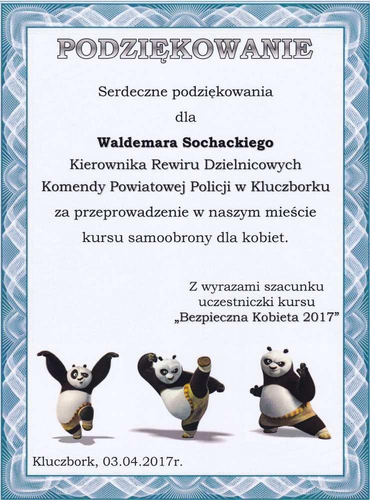 Podziękowanie dla Kierownika Rewiru Dzielnicowych Komendy Powiatowej Policji w Kluczborku. Podziękowanie dla mł. asp.