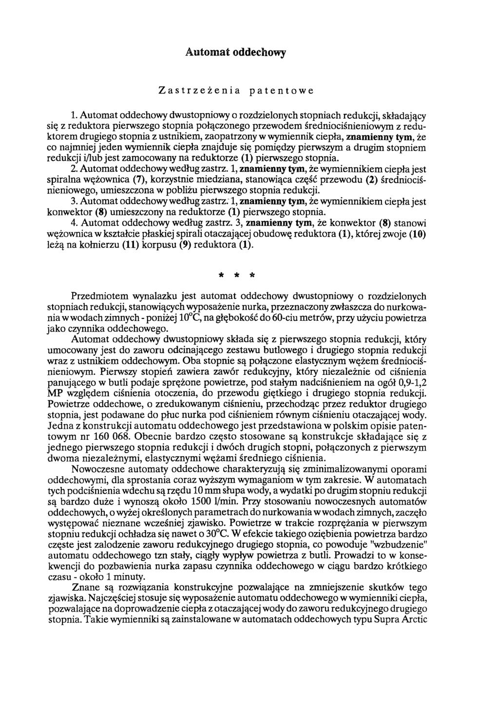 Automat oddechowy Zastrzeżenia patentowe 1.