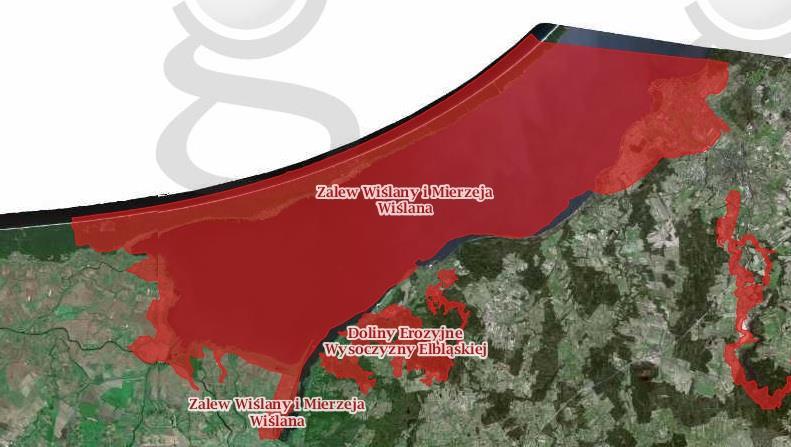 Rysunek 11. Lokalizacja obszaru NATURA 2000: Zalew Wiślany i Mierzeja Wiślana (PLH28007). źródło: geoserwis.gov.