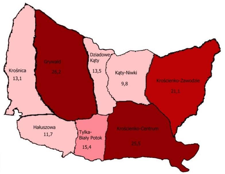 Rysunek 8. Liczba aktywnych czytelników na 1 000 mieszkańców Źródło: Opracowanie własne na podstawie danych Urzędu Gminy Krościenko nad Dunajcem Tabela 5.