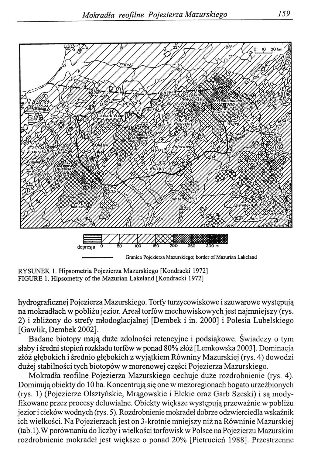 Mokradła reofîlne Pojezierza Mazurskiego 159 Granica Pojezierza Mazurskiego: border of Mazurian Lakeland RYSUNEK 1. Hipsometria Pojezierza Mazurskiego [Kondracki 1972] FIGURE 1.