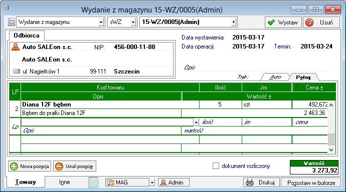 NIE o rezerwacja < ilość w dokumencie - program realizuje całą rezerwację, po czym dobiera brakującą ilość towaru z dostaw, z których nie wydano jeszcze całego towaru w kolejności wynikającej z