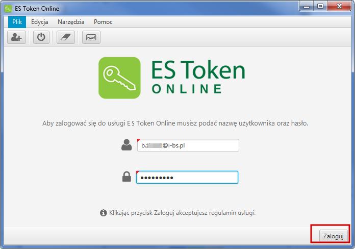 4.2 Logowanie do aplikacji Po uruchomieniu pliku ES Token Online i utworzeniu profilu, wyświetli się formularz logowania do aplikacji.