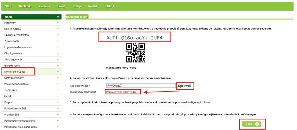 Rysunek 23: Klucz główny do nowego tokena Rysunek 24: Klucz główny do nowego tokena Po wpisaniu klucza głównego w aplikacji ES Token Online i użyciu przycisku