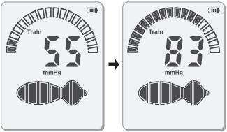 Pompowanie Po wybraniu trybu treningowego Train, urządzenie zacznie automatycznie pompować powietrze, aż balon na ekranie będzie całkowicie wypełniony.