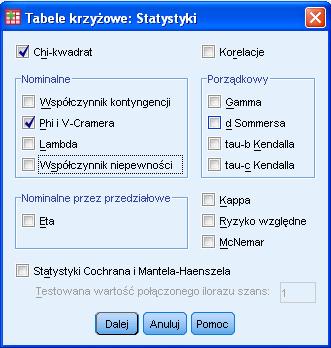 W Statystyki zaznacz: W raporcie otrzymujesz: Informacja o analizowanych danych Obserwacje Uwzględnione Wykluczone Ogółem N Procent N Procent N Procent Płeć * Wykształcenie 208 100,0% 0,0% 208