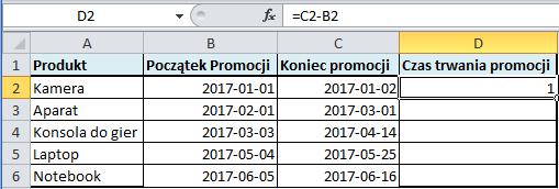 9. Wyznaczenie liczby dni z uwzględnieniem daty początkowej Podczas wyznaczania różnic pomiędzy datami i czasami musisz pamiętad o tym, jak działa program Microsoft Excel 2010.