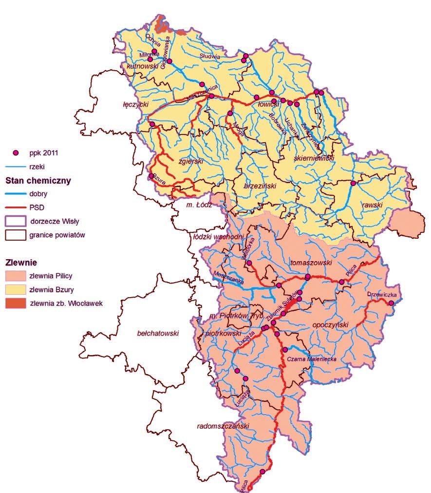 II.2.2.2 Ocena stanu chemicznego jednolitych części wód powierzchniowych płynących Stan chemiczny ocenia się na podstawie klasyfikacji wskaźników chemicznych, charakteryzujących występowanie