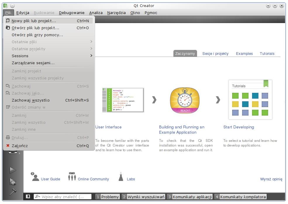 Dodatek B - QtCreator QtCreator to zintegrowane środowisko developerskie (IDE) zaprojektowane do pisania programów przy użyciu bibliotek Qt.