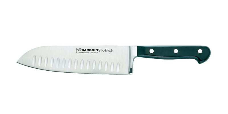 Nóż Santoku Fischer-Bargoin Nóż szefa kuchni Santoku Fischer-Bargoin jest idealny do krojenia, szatkowania i siekania mięsa, ryb i warzyw.