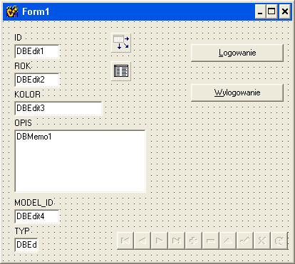 } Button2->Enabled=false; Uruchom i przetestuj aplikację. 4. Utwórz nową aplikację, która będzie umożliwiała wyświetlanie i modyfikację tabeli SAMOCHODY.