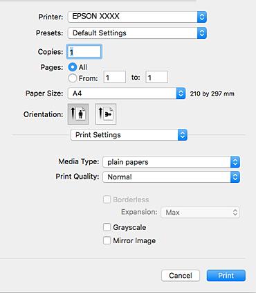 Drukowanie 5. Z menu podręcznego wybierz opcję Ustawienia druku. W systemie Mac OS X v10.8.