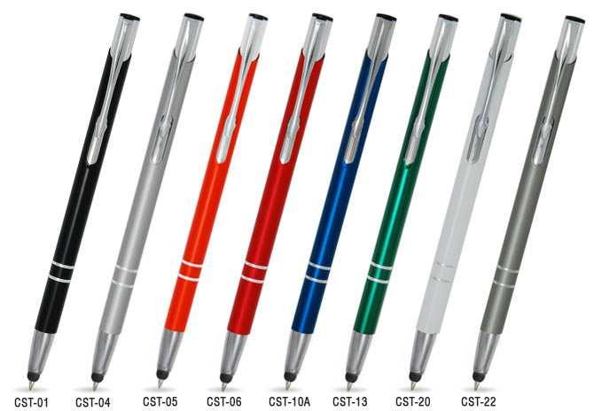 DŁUGOPISY METALOWE COSMO SLIM TOUCH PEN Z GUMKĄ DO EKRANÓW DOTYKOWYCH Cienki długopis - średnica 7 mm CST-01 czarny błyszczący CST-04 srebrny matowy CST-05