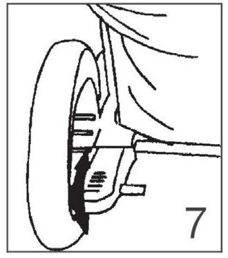 5. STROLLER OPERATIONS: 5.1. Using the brake: To engage the brake, press the foot brake lever located on one of the rear wheels, or press the bar connecting the two rear wheel brakes.