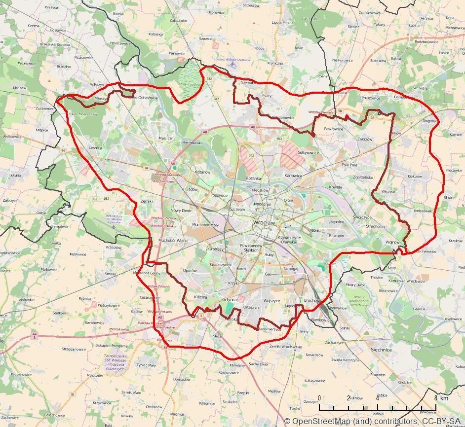 Obszary przekroczeń stężeń dobowych PM10 we Wrocławiu Ocena 2015