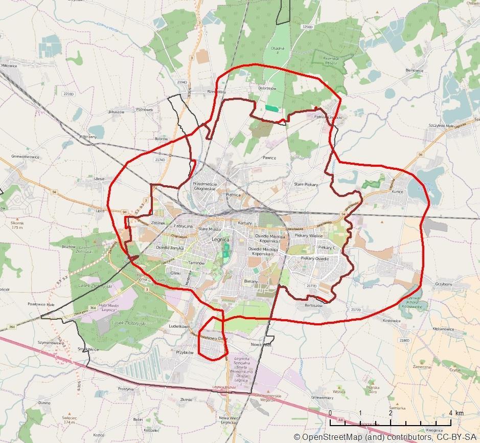 Obszary przekroczeń stężeń rocznych BaP w Legnicy Ocena 2015