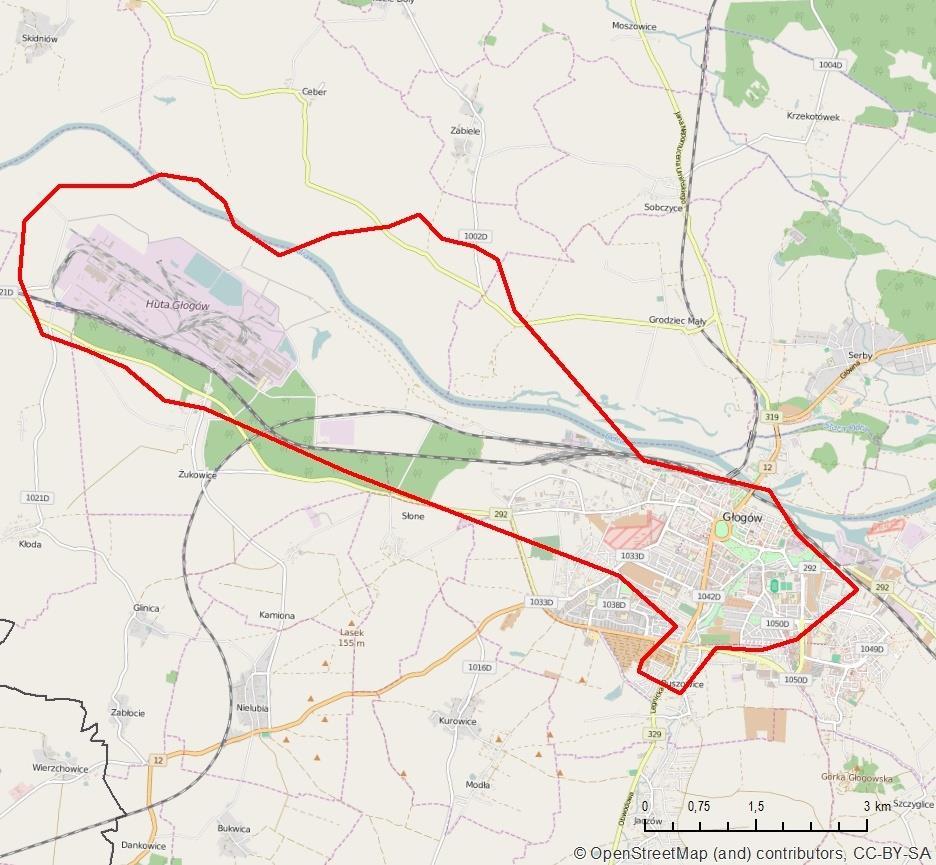 Obszary przekroczeń stężeń rocznych arsenu w Głogowie Ocena 2015