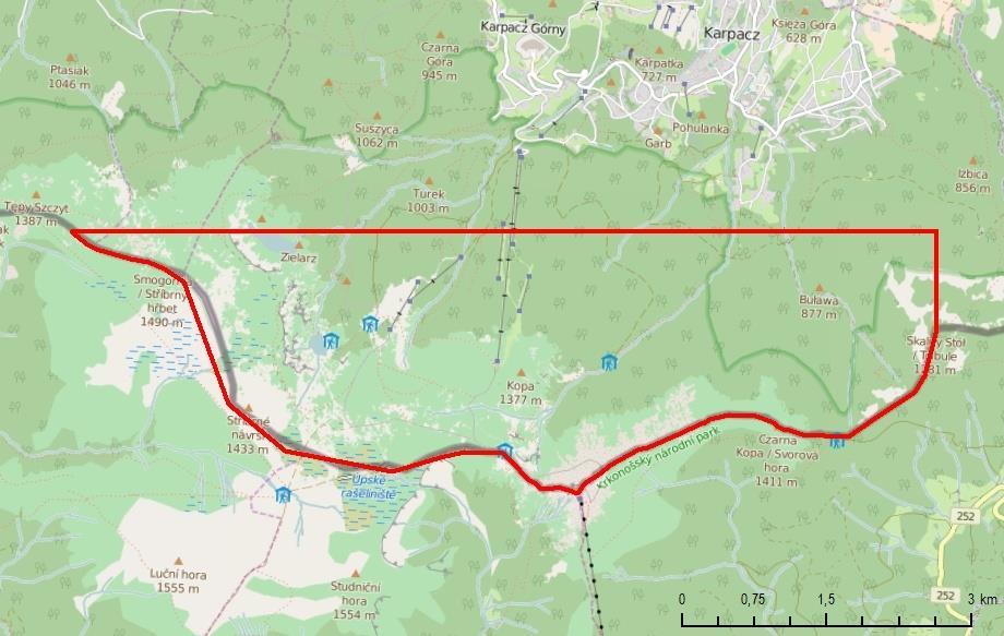 Obszary przekroczeń ozonu AOT40 (ochrona roślin) Strefa dolnośląska: Powierzchnia obszarów przekroczeń: 16,1 km 2 Szacowana