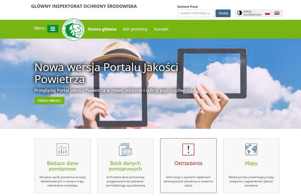 GIOŚ: nowe elementy informowania Portal Jakość Powietrza oceny jakości powietrza, prognozy krótko- i długoterminowe, analizy, raporty z badań jakości powietrza, informacje na temat programów