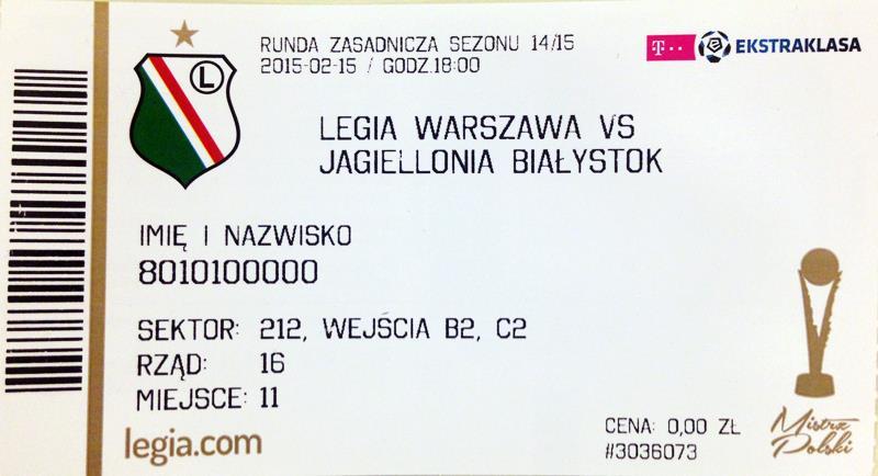 WEJŚCIE NA STADION Z BILETEM BEZ KARTY KIBICA - na bilecie