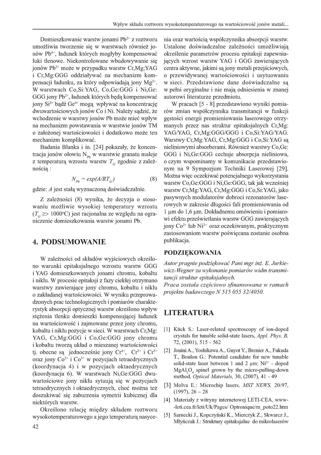 Wpływ składu roztworu w^rsokotemperaturo^wizguo na warto iśccio^wuść jonów metali.