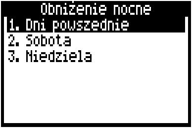 Włączenie obniżenia nocnego temperatury kotła oraz obwodu mieszacza wiąże się z ustawieniem odpowiednich wartości obniżeń dla wybranych przedziałów czasowych.