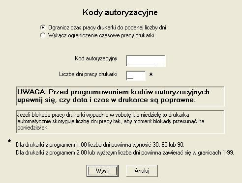 Podczas korzystania z menu drukarki, nie ma możliwości wpisania telefonu, który będzie drukowany na wydruku przypominającym o przeglądzie serwisowym.