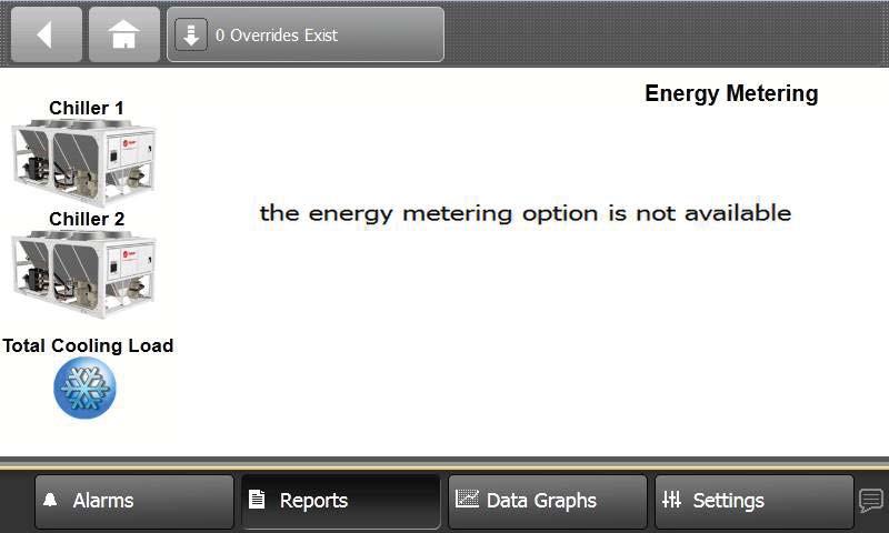 Ekrany użytkownika Ekran Energy Metering (Pomiar energii) (opcja) Naciśnij ikonę miernika na ekranie głównym, aby otworzyć ekran Energy Metering (Pomiar energii).