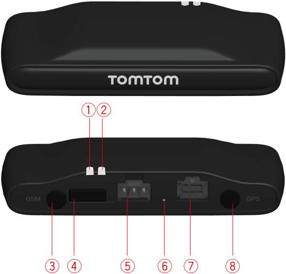 Zawartość opakowania TomTom LINK 510 1. Żółta dioda LED wskaźnik stanu połączenia. 2. Zielona dioda LED wskaźnik stanu systemu.
