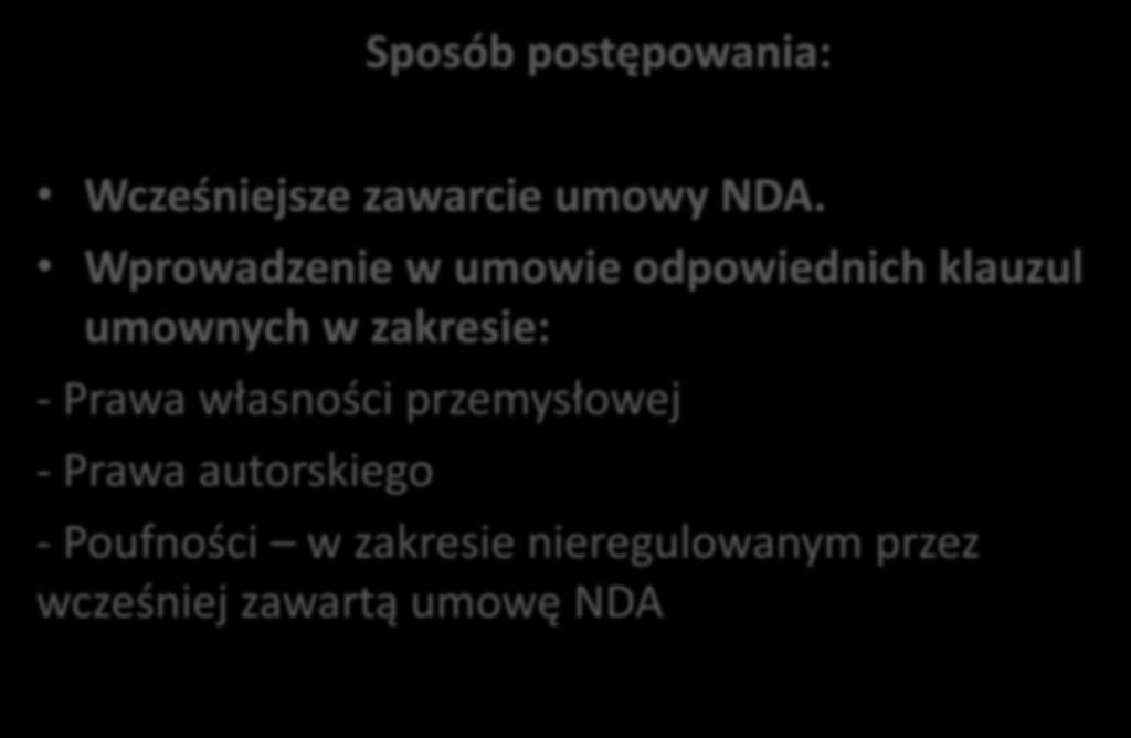 Sposób postępowania: Wcześniejsze zawarcie umowy NDA.