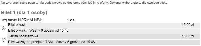 PLN. Tymczasem zakup 2 biletów na 2 podrelacje : pierwszą Sędziszów- Jeżówka (33,467 km, 4,40 PLN) oraz drugą Jeżówka-Dąbrowa Górnicza Wschodnia (49,047 km, 6,00 PLN) oznacza koszt łączny jedynie