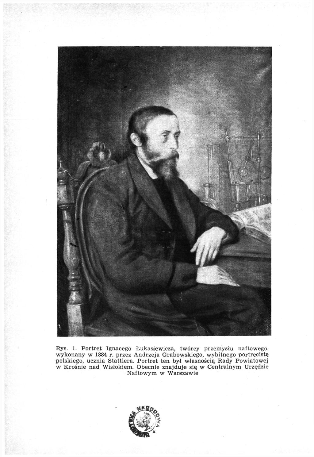 Rys. 1. Portret Ignacego Łukasiewicza, twórcy przemysłu naftowego, wykonany w 1884 r.