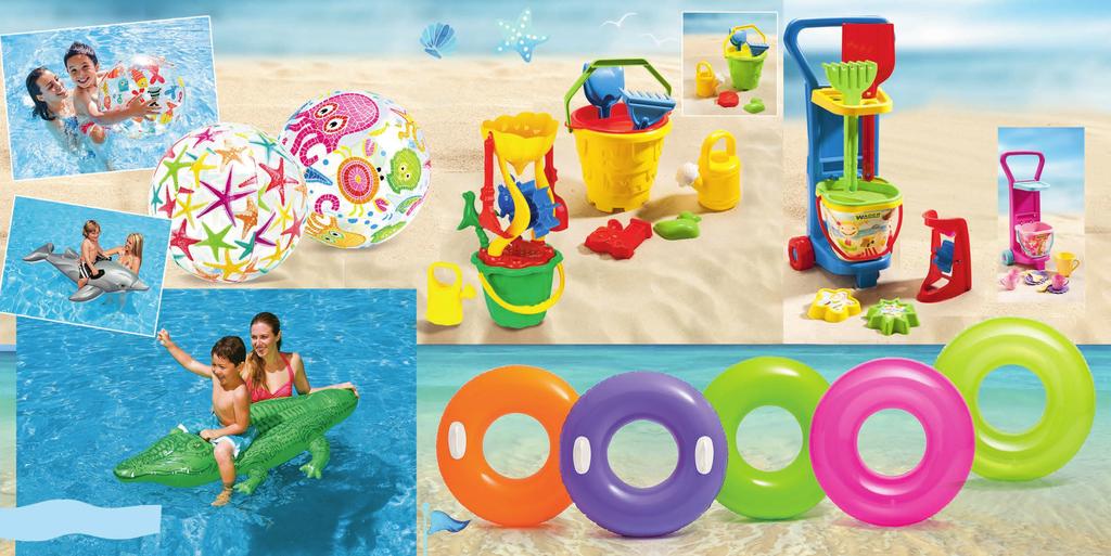 3,99 Piłka plażowa śr. 61 cm różne wzory Kompletny zestaw zabawek na plażę, do ogrodu, na piknik. Wózek na kółkach porządkuje akcesoria i ułatwia transport.