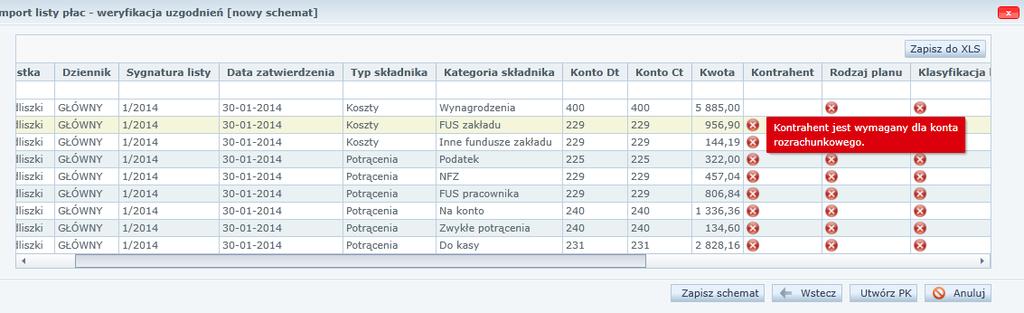 Import/ Eksport 35. W sytuacji gdy w oknie pojawiają się ostrzeżenia, np.