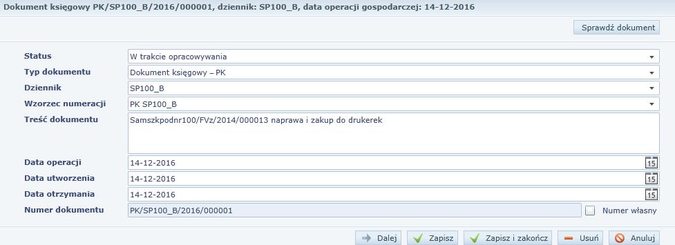 Dzienniki Jeżeli na dekrecie wybrano konto dla którego w słowniku Plan kont w polu Klasyfikacja budżetowa wybrano opcję: Konto nie wymaga KB nie jest wymagane do uzupełnienia pole Klasyfikacja