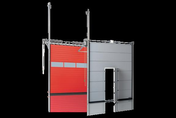 Brama składa się z prowadnic pionowych i/lub poziomych podsufitowych, skrzydła zbudowanego z paneli stalowych wypełnionych bezfreonową pianką poliuretanową lub przeszklonych paneli aluminiowych.