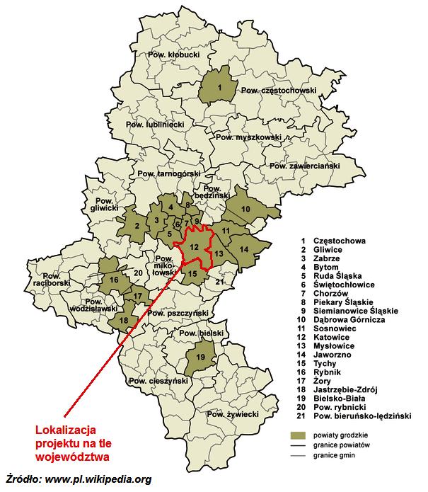 1. Lokalizacja projektu. Miejscowość: Gmina: Powiat: Podregion: Województwo: Region: Kraj: Katowice m.
