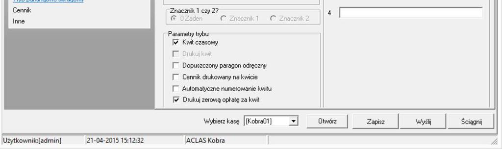 kasie w 03 KONFIGURACJA/19 TRYB PARK.-USŁ./12 CENNIK (dla kas Kos pozycja 18 TRYB PARK.-USŁ.).