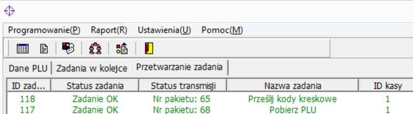 Ściągnięcie całej bazy kasy (3000 PLU) możę potrwać kilka minut więc należy zastanowić się, czy nie zmienić zakresu jeżeli w kasie zdefiniowana jest znacznie mniejsza ilość PLU.