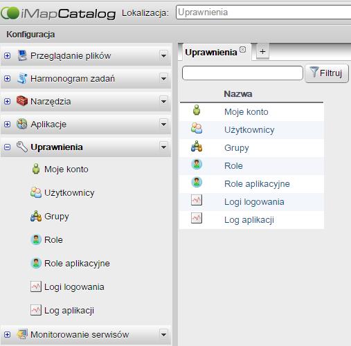 Zarządzanie uprawnieniami użytkowników poprzez bezpieczną platformę administracyjną imapcatalog Autoryzowani użytkownicy geoportalu MIIP zarejestrowane osoby lub instytucje korzystające z usług MIIP