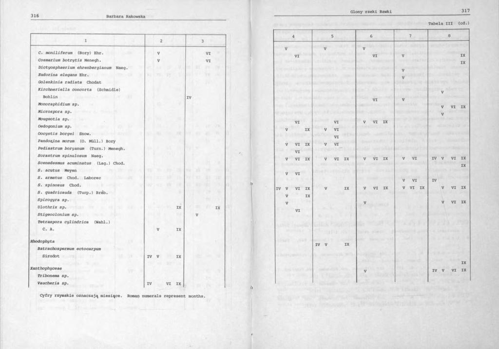 Tabela III (cd.) 1 2 3 C. monlliferum (Bory) Ehr. I Cosmarlum botrytls Menegh. I Dlctyosphaerlum ehrenbergianum Naeg. Eudorlna elegans Ehr.